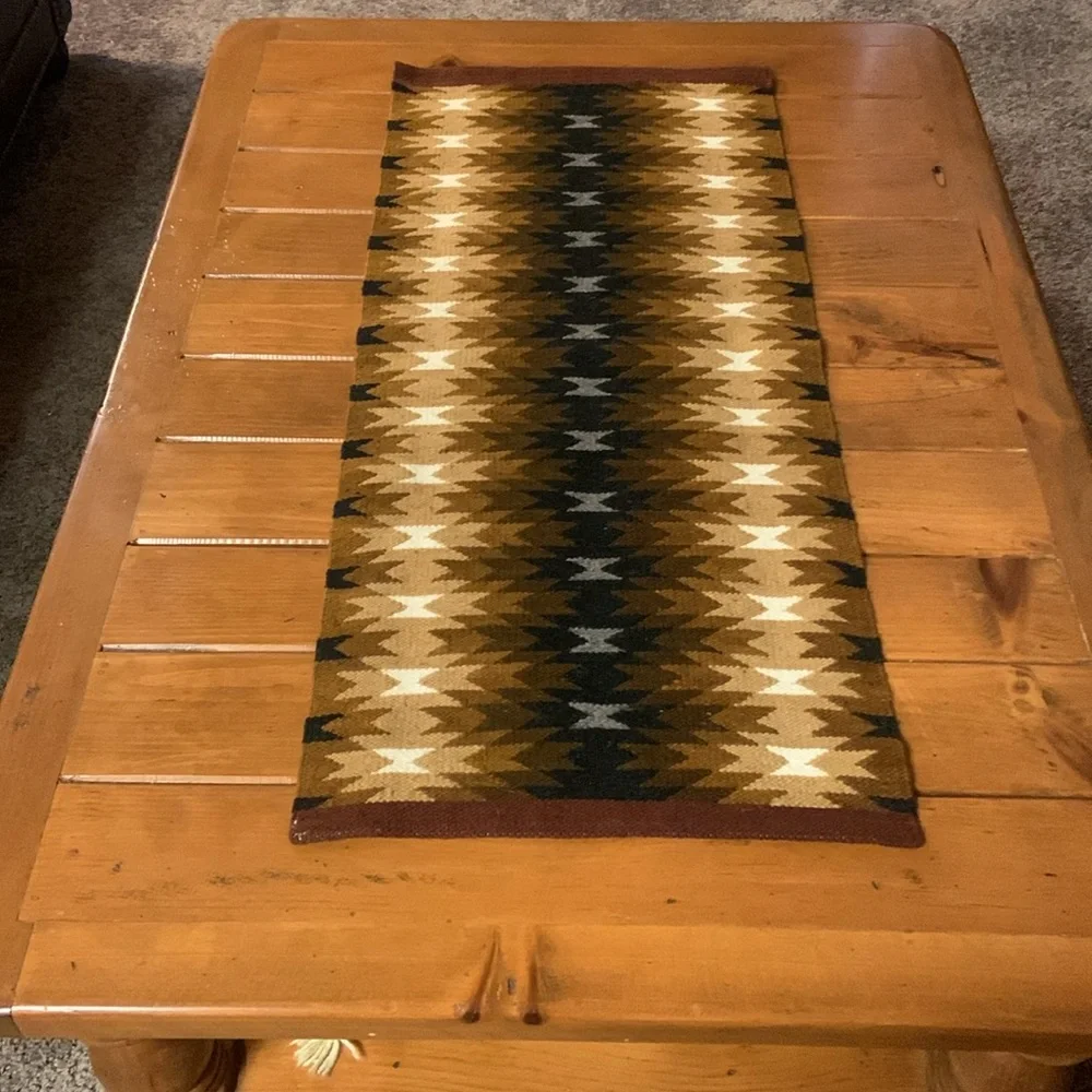 Hand Crafted Brown and Cream Geometric Tapestry